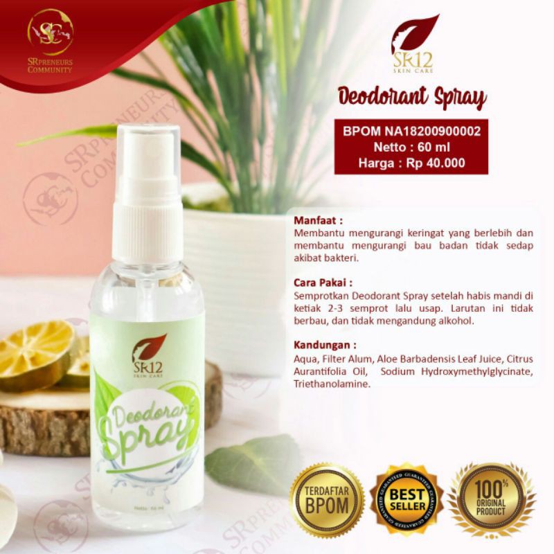 SR12 DEODORANT SPRAY PENGHILANG BAU BADAN PENCERAH KETIAK HERBAL BPOM NON PARABEAN BEBAS BAU 24 JAM 