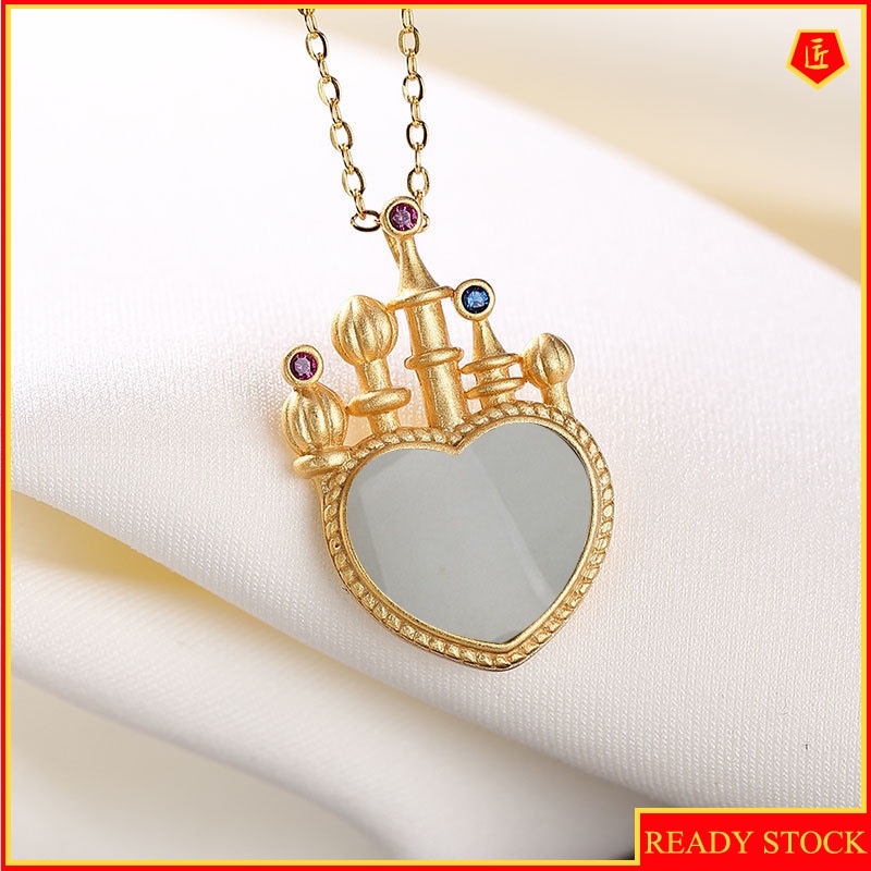 [Ready Stock]Hetian White Jade Love Castle Pendant Exquisite Refined Grace