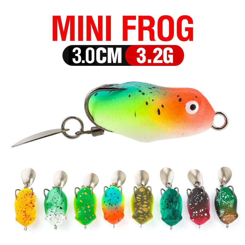 1pc Umpan Pancing Softlure Bentuk Katak Mini 3cm / 3.2g Dengan Kail Ganda 8 Warna