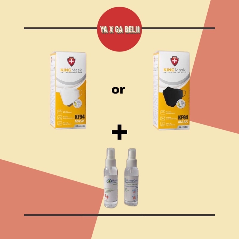 Masker KF94 KingMask isi 20 warna Hitam / Putih + Handsanitizer