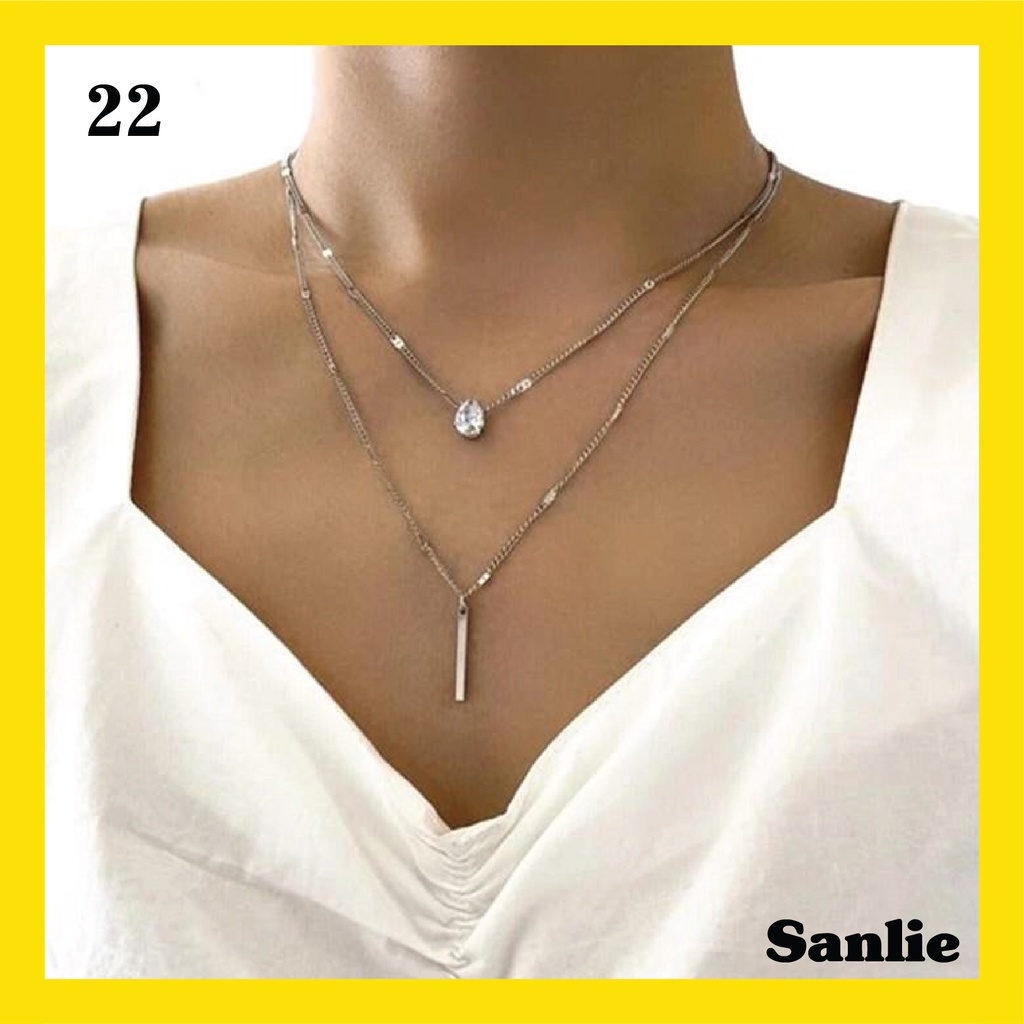 Sanlie Kalung Titanium Wanita Korea  Kalung Liontin Fashion Murah Model Spiral Persegi Panjang 22