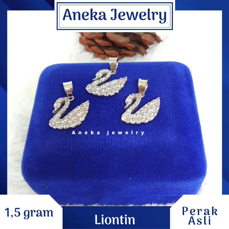 Liontin Angsa Cor Mata2, Perak 925, Lapis Emas Putih