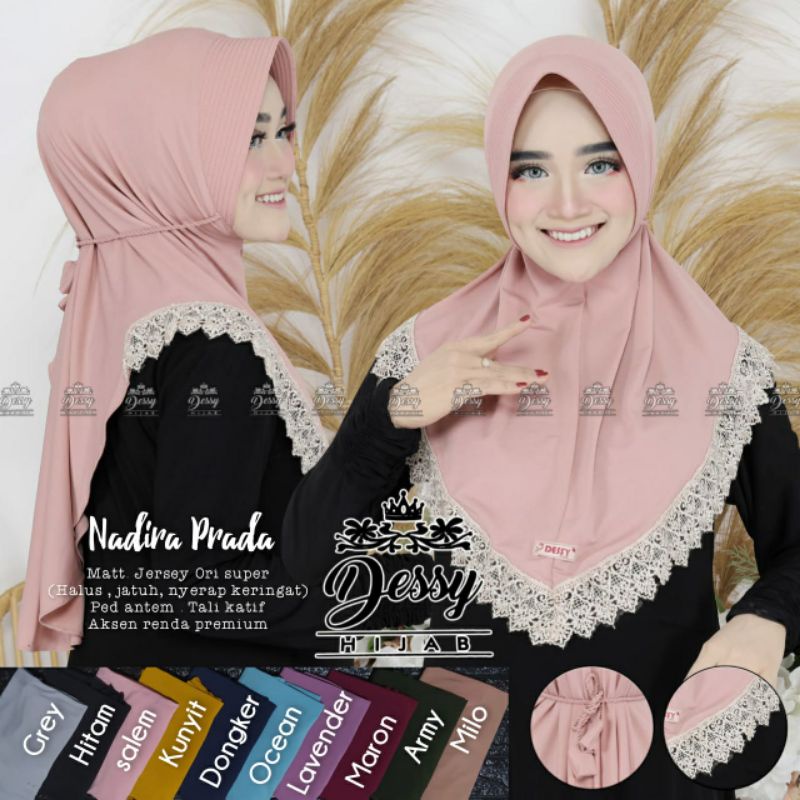 Nadira Prada/Hijab jersey/Hijab aksen renda prada/Hijab ped atem