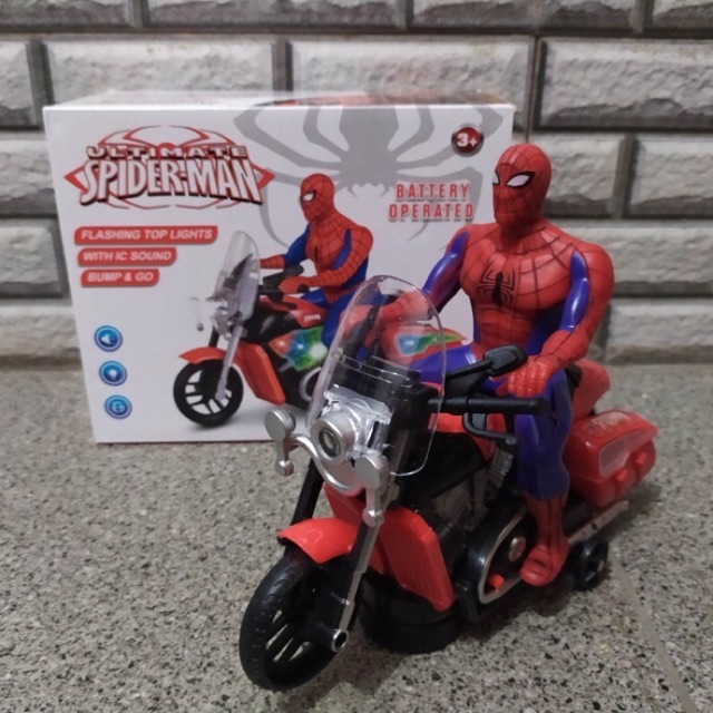 MAINAN MOTOR SPIDERMAN BUMP N GO - MAINAN MOTOR BISA NYALA & BERSUARA - MAINAN ANAK EDUKAAI