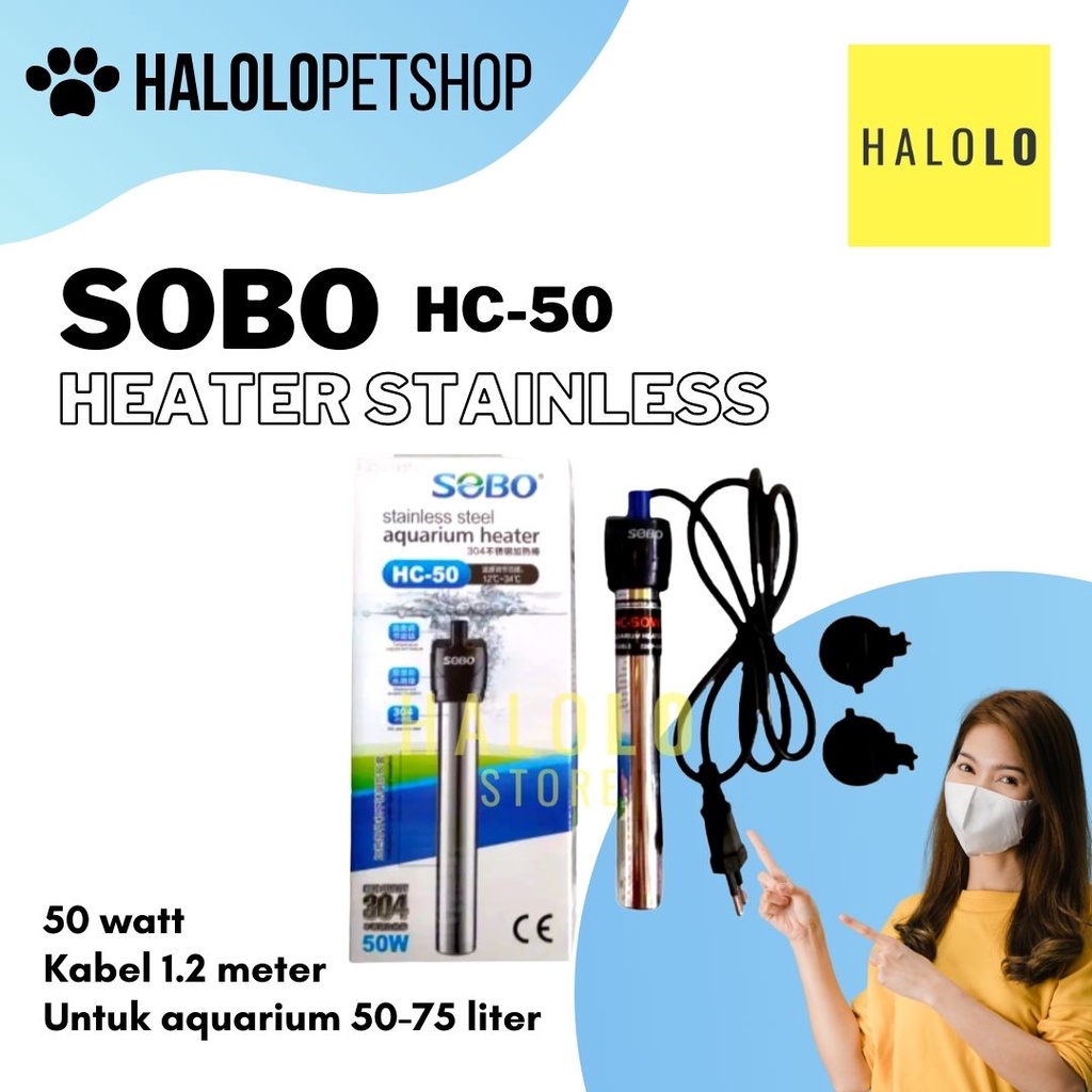 SOBO HC50 Water Heater Stainless Pemanas Air Aquarium 50 watt
