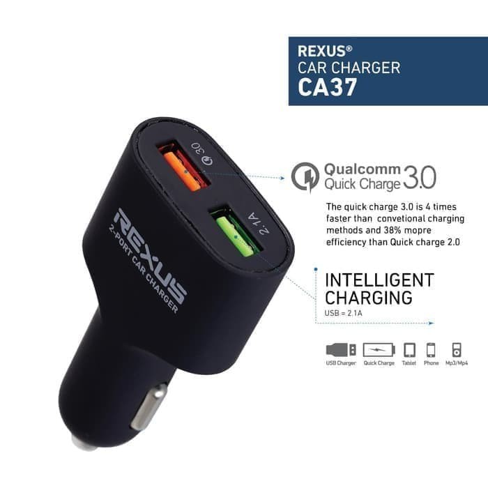 Rexus Car Charger Qualcomm Quick Charge 3.0 CA37 USB 2 Port