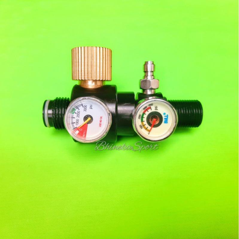 Adjustable Paintball Regulator APR. Custom adaptor tabung manometer/kopler posisi sejajar