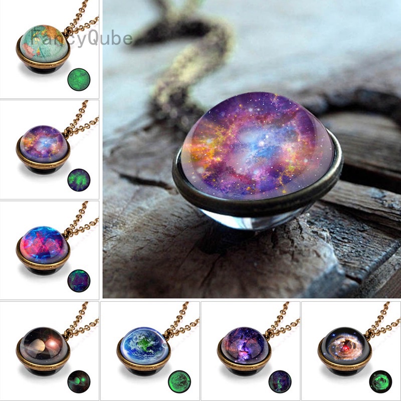 Luminous Universe Planet Galaxy Glow in the Dark Double Sided Glass Necklace Hot