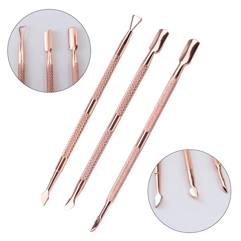 3pcs Alat Pendorong Kutikula Bahan Stainless Steel Untuk Nail Art