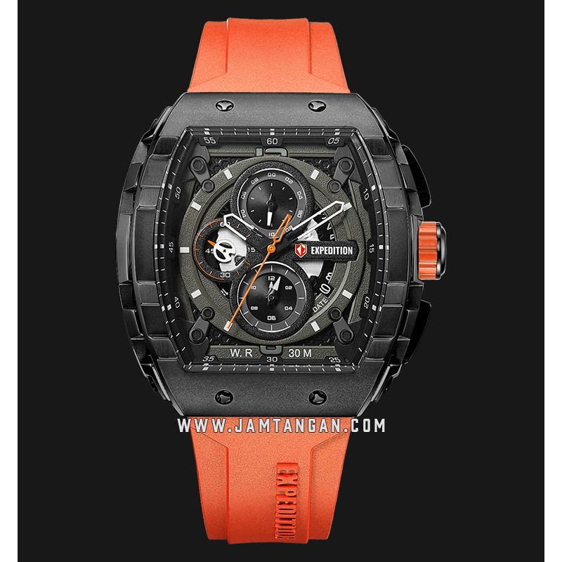 Expedition E 6782 MC REPBAOR Chronograph Men Black Dial Orange Rubber Strap