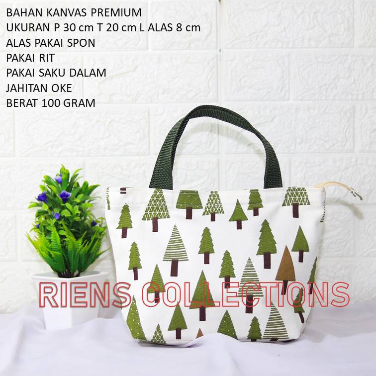 HANDBAG KECIL BAHAN KANVAS MOTIF CEMARA. TAS KANVAS. TAS WANITA. Riens collections