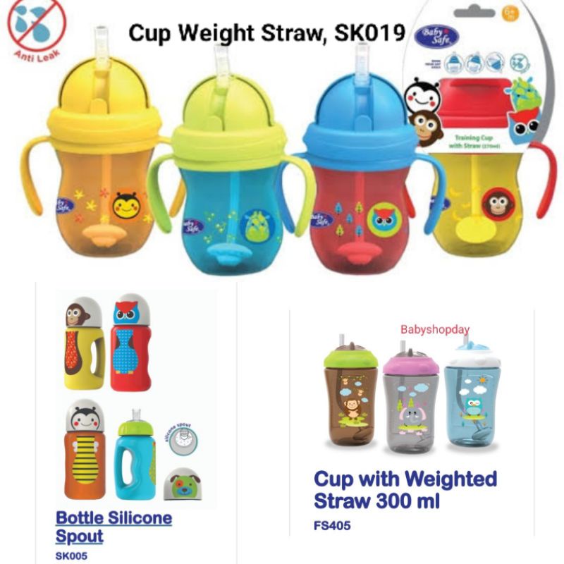 Botol minum sedotan Baby Safe SK019, FS405, SK005 Cup weight Straw, silicone spout