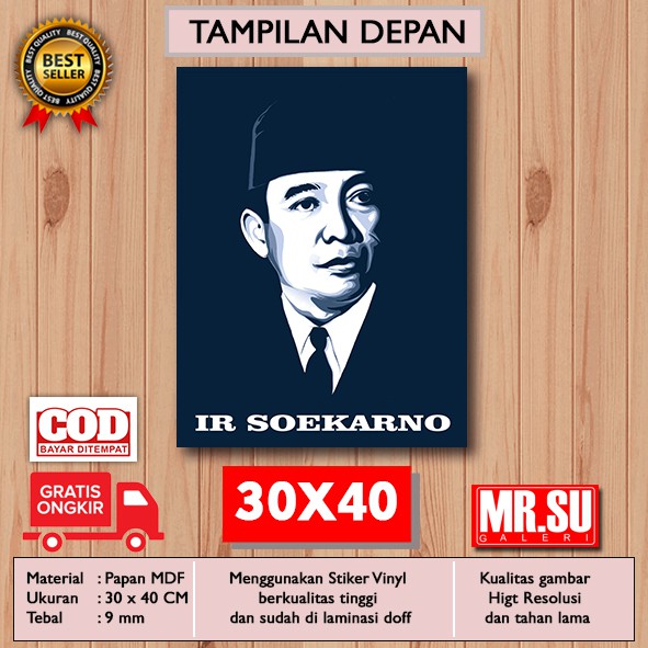 Bingkai Foto Hiasan Dinding Poster Kayu Wall Decor - IR SOEKARNO 4