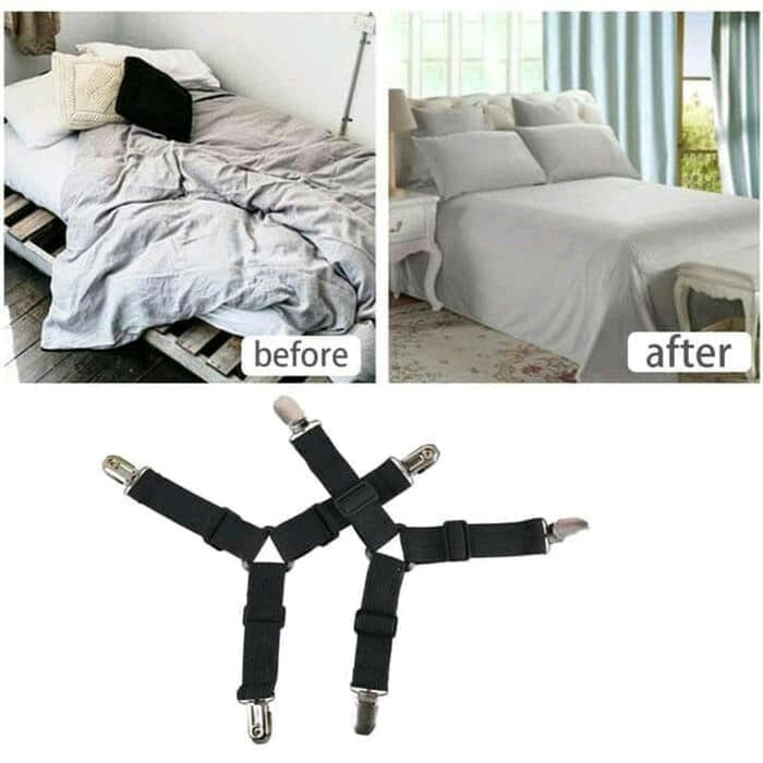 BED SHEET 4 Pcs Penjepit Dan Pengait Sudut Sprei KLIP Jepitan Ujung Sprei Tali Karet Sprai Anti Geser Adjustable