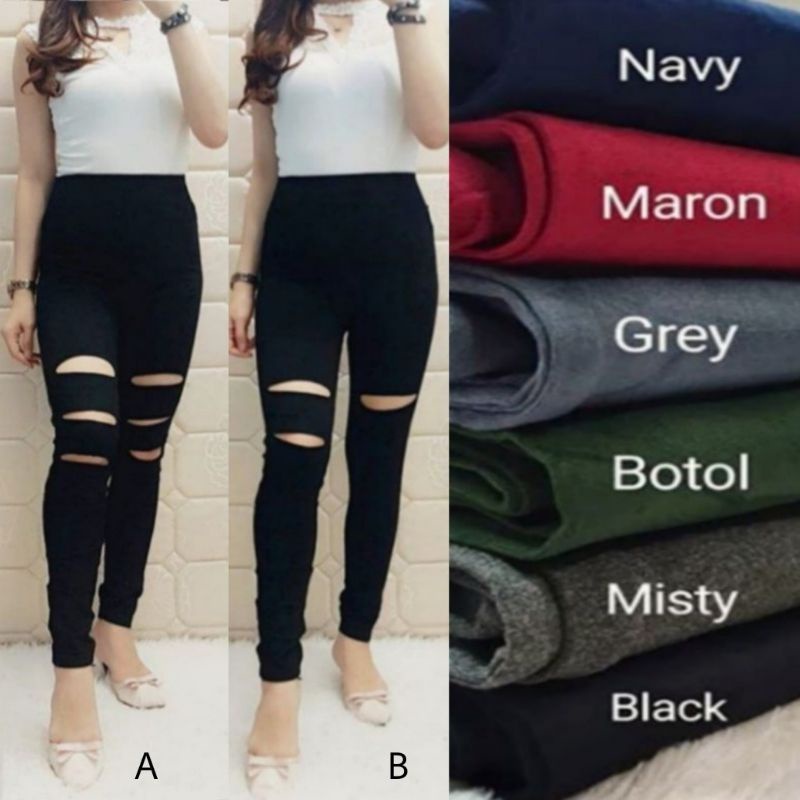 ☄️COD☄️Legging Sobek Hw Import Polos Wanita Premium Fit S-XXL