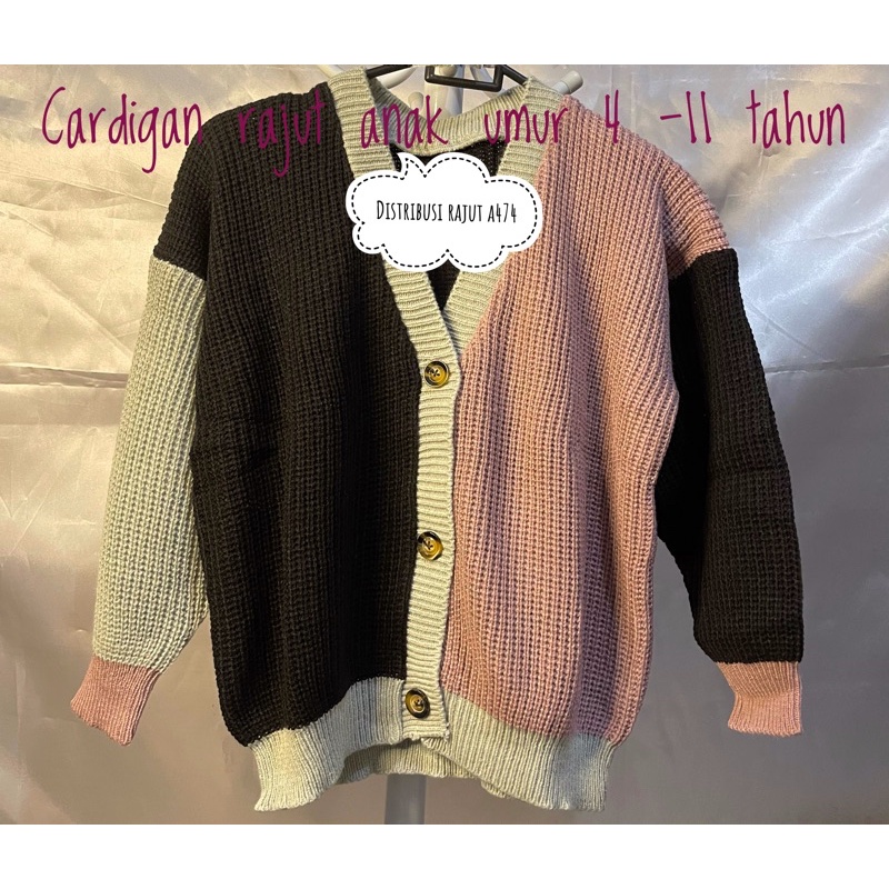 Sweater Cardigan Rajut Two tone Sarah Anak Usia 4-11Tahun