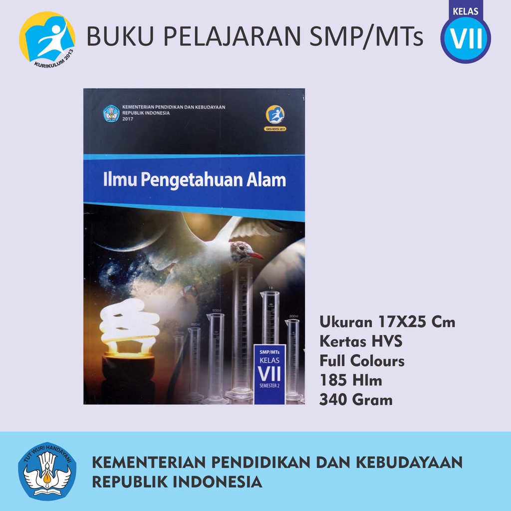 Buku Pendidikan Tingkat SMP MTs Kelas VII Matematika Bahasa Inggris Indonesia Penjaskes Seni Budaya IPA IPS Prakarya-VII IPA SMT 2