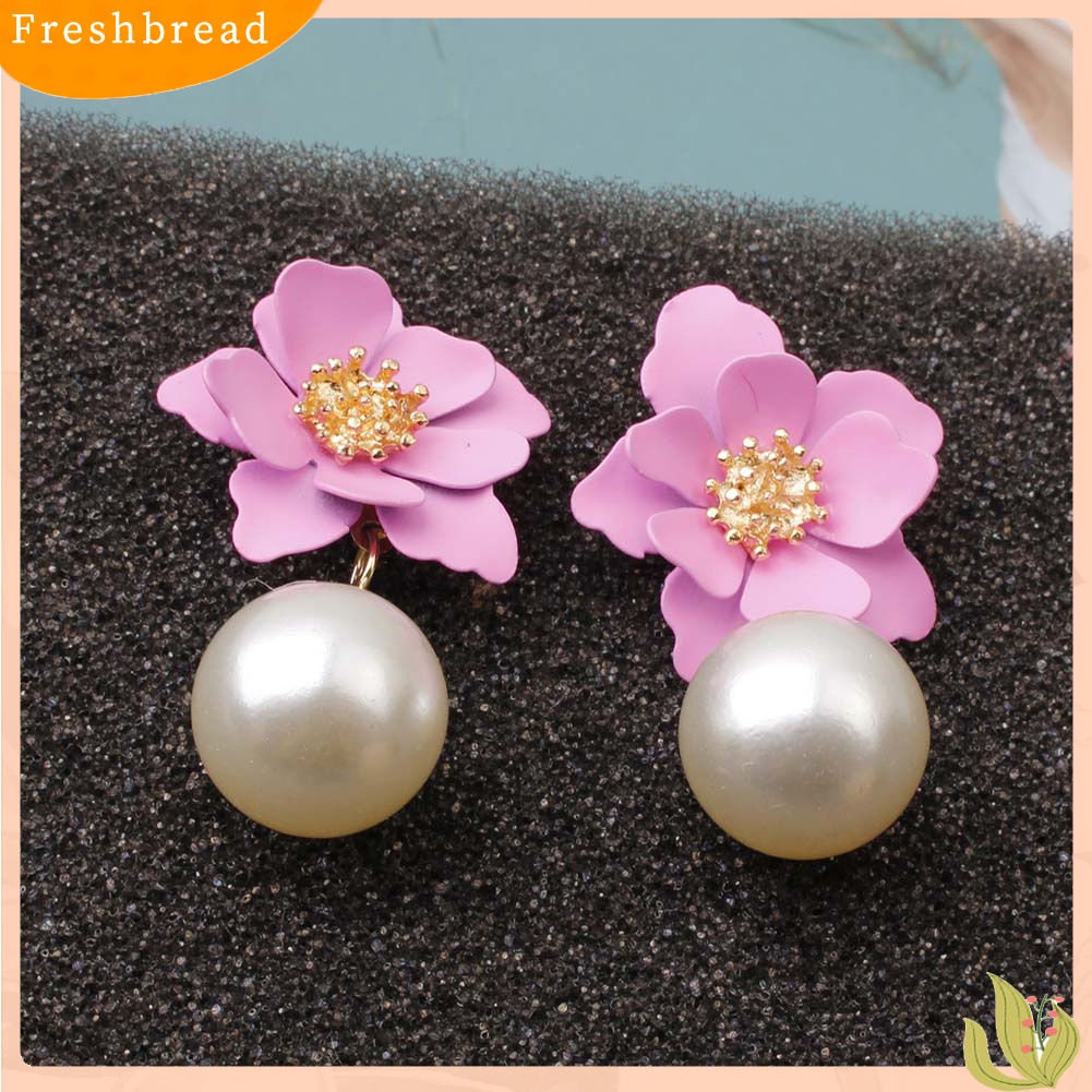 Fresh| Anting Tusuk Gantung Wanita Bahan Resin Desain Bunga Hias Mutiara Imitasi Untuk Musim Panas / Hadiah