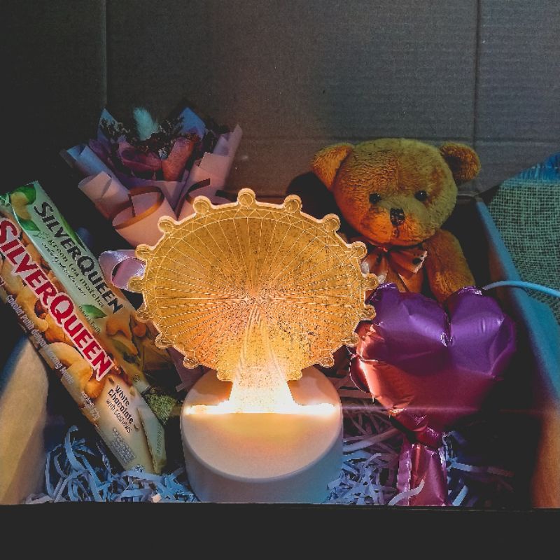 box of happiness - chocolate series / gift box hampers coklat silverqueen, ferrero rocher, kado lampu LED free kartu ucapan + bubble wrap