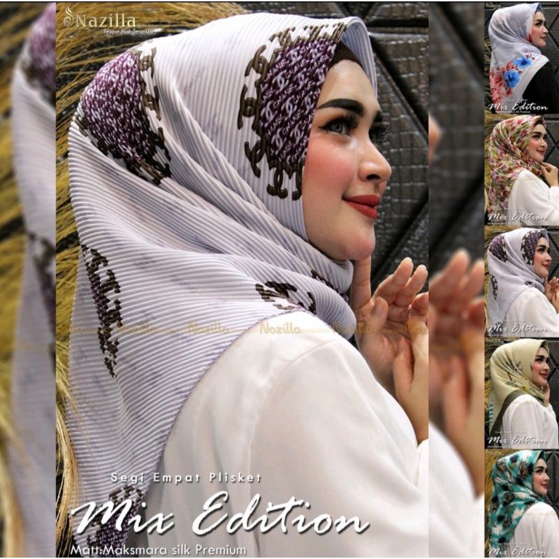 hijab segi empat plisket mix edition ori nazilla