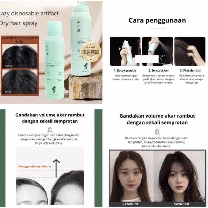 Semprotan rambut kering anti lepek shampo spray