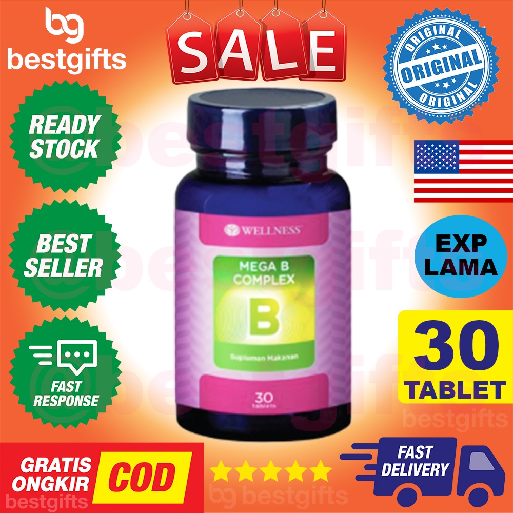 WELLNESS MEGA B COMPLEX VITAMIN VIT B METABOLISME ANTI STRESS RASA CEMAS FUNGSI OTAK SARAF 30 TABLET