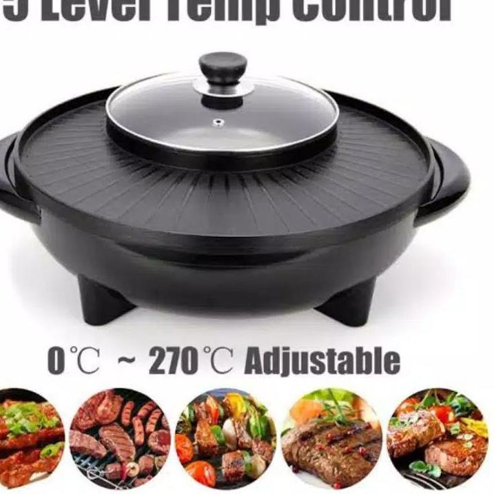 ♠ 2 in 1 BBQ Grill dan Hotpot panggangan listrik / elektrik BBQ alat serbaguna ➣
