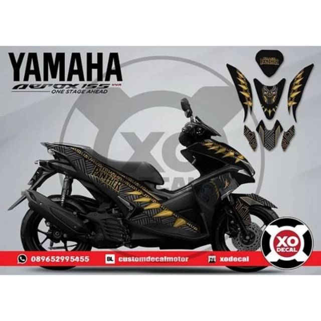 Jual DECAL STICKER YAMAHA AEROX BLACK PANTHER MARVEL GOLD DESIGN