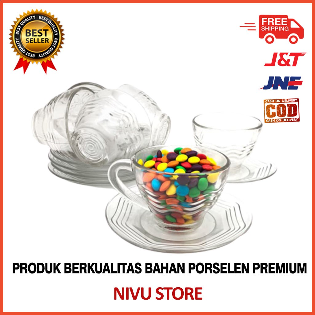 Cangkir Set Bening Kopi Teh MINI Gelas Kaca OCTAGON 6 Pasang Cangkir 6 Saucer Alat minum Kaca B5R6