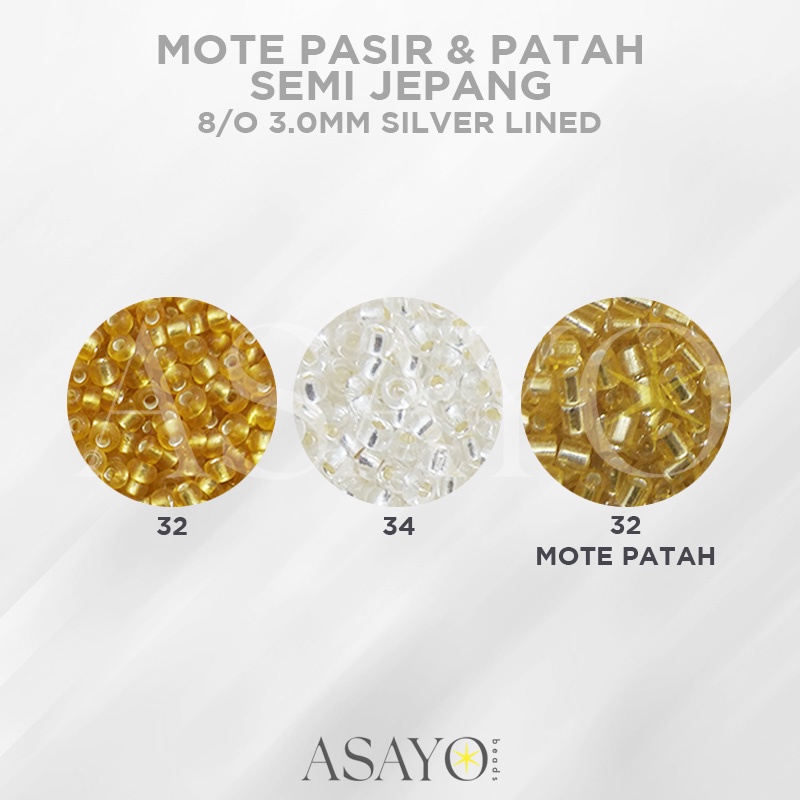 (1pon) Mote 8/0 Patah Bambu Pasir Round Beads 3.0mm SILVER LINED Asayo