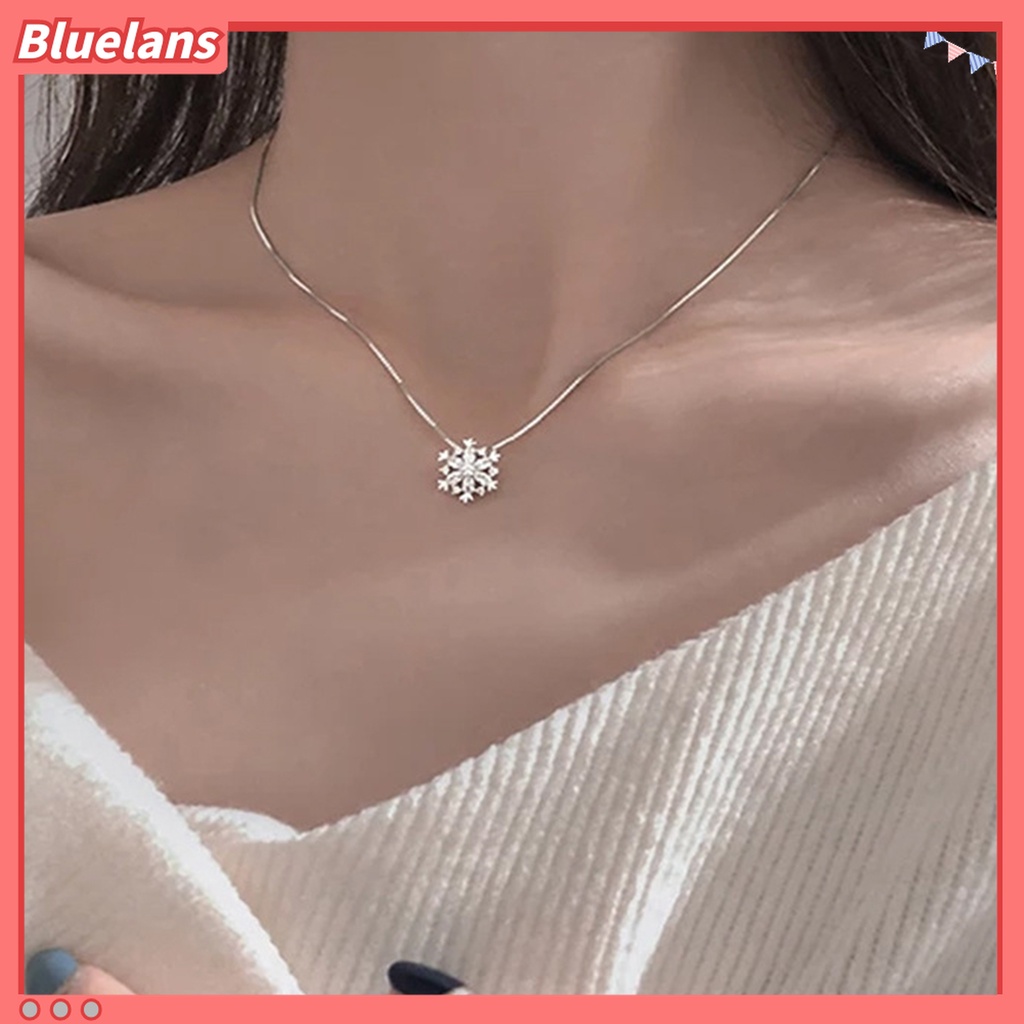 Kalung Liontin Geometris Snowflake Cubic Zirconia Tahan Aus Untuk Wanita