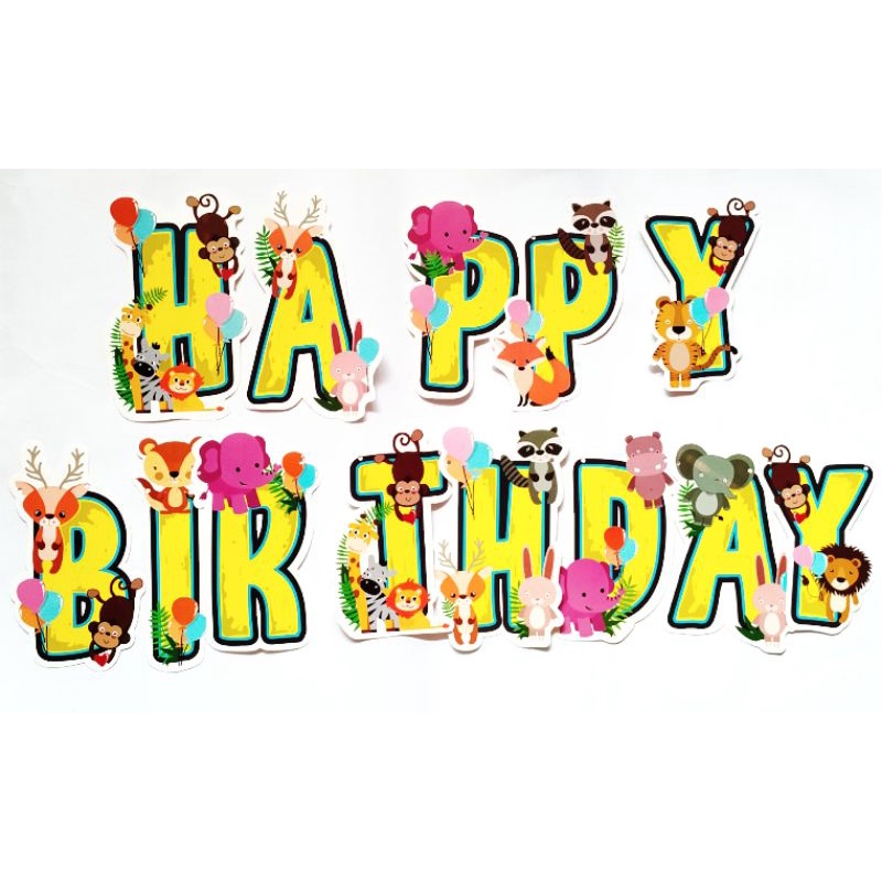 banner bunting garland flag happy birthday ulang tahun hbd ultah karakter animal animals zoo hewan b