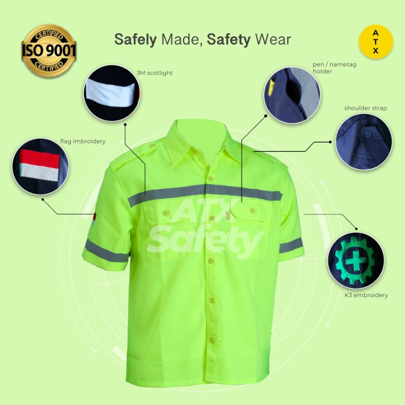 Wearpack Safety Baju Kerja Lapangan Lengan Pendek Merk ATX Stabilo