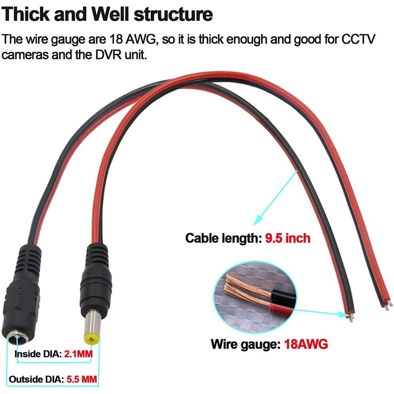 Jack dc Kabel male cctv / Kabel dc cctv adaptor dc male original Jack adaptor power LED strip supply lampu hias pompa sambungan adaptor