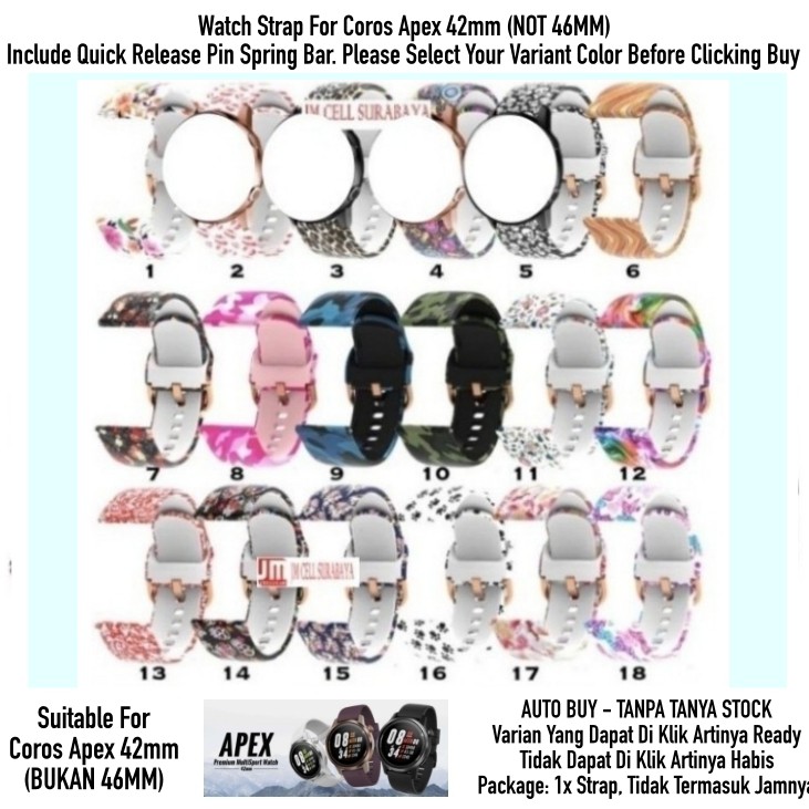 Tali Jam Watch Strap Coros Apex 42mm (BUKAN 46MM) - Motif Cantik Rubber Silikon