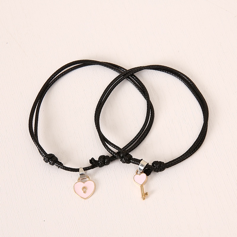 Satu pasang Gelang Gembok Kunci Korea Couple Gelang (2 pcs)-Pink