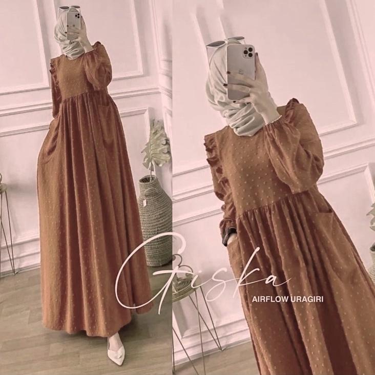 Koleksi Terbaru.. Gamis Dress Maxy Giska Crinkle Airflow Uragiri Oversize  Terbaru Ld 100-1120cm