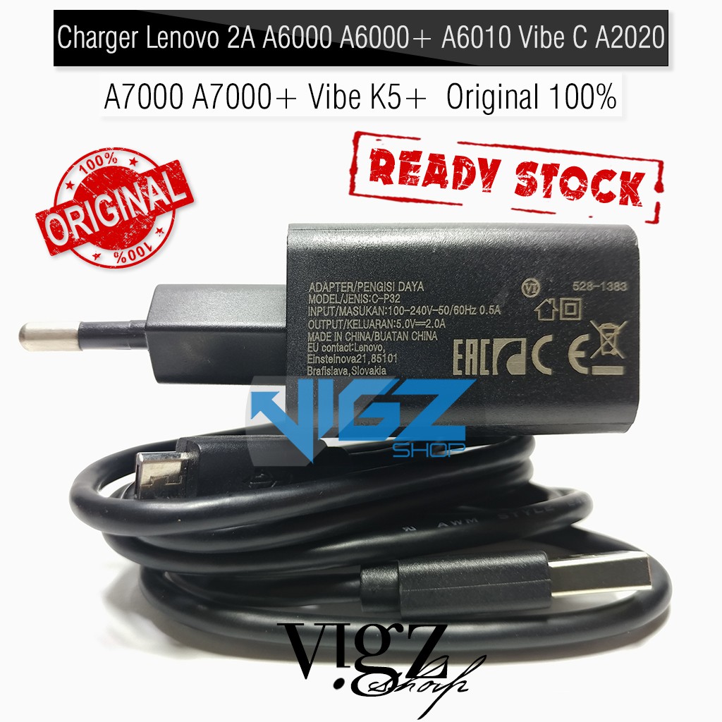 Charger Lenovo 2A A6000 A6000 Plus A6010 Vibe C A2020 A7000 A7000 Plus Vibe K5 Plus Original 100%