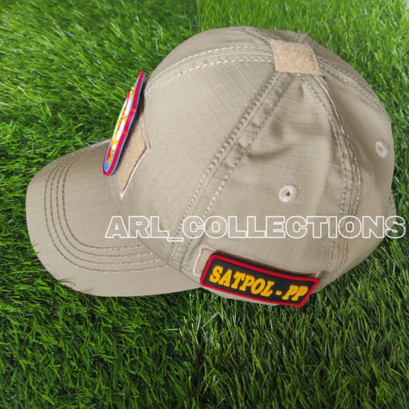 TOPI POL PP BDU VELCRO CREAM TAN PLUS 3 LOGO PATCH RUBBER/TOPI SATPOL PP MODEL LOGO TIMBUL