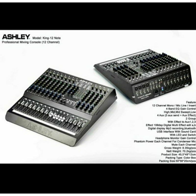 MIXER AUDIO ASHLEY KING12 NOTE/KING 12 NOTE 12CH USB-BLUETOOTH-RECORDING TO PC NEW