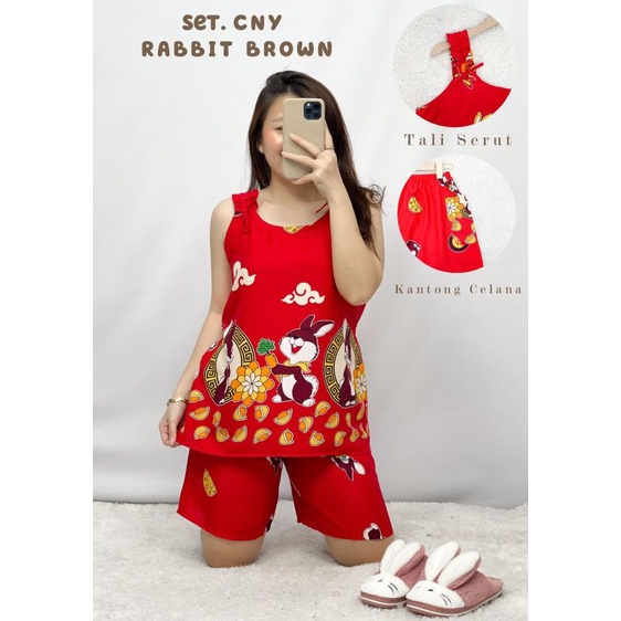 MDLV ~ Baju Tidur Sincia  Set CNY Rabbit Setelan Imlek Kelinci Rayon