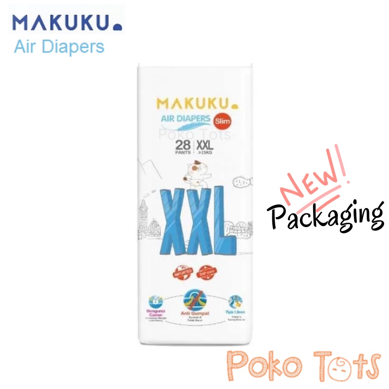 Makuku Air Diapers Pants Slim/Comfort XXL28 Popok Bayi Celana Anti Gumpal Diaper Tape Size XXL Isi 28pcs WHS