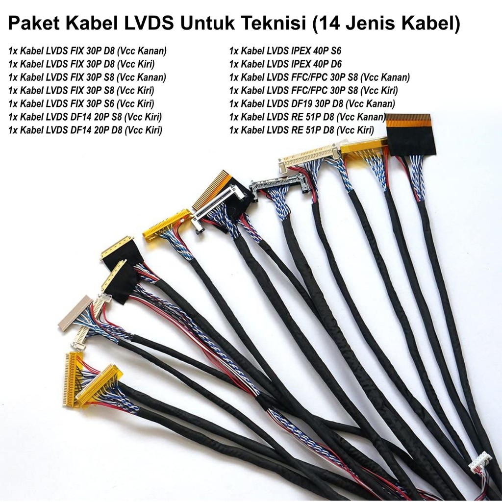 Paket 14Pcs Kabel LVDS FIX DF14 DF19 IPEX RE FFC Lengkap Untuk Teknisi Cek Panel Service LCD