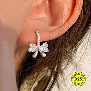 Anting Tusuk Sterling Silver 925 Desain Pita Hias Zircon AAA Anti Karat / Pudar Untuk Wanita