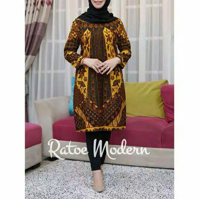 Tunik Batik Ratoe Modern Kode 048 Bhn Katun Batik Sogan Fit To Size S -xxl