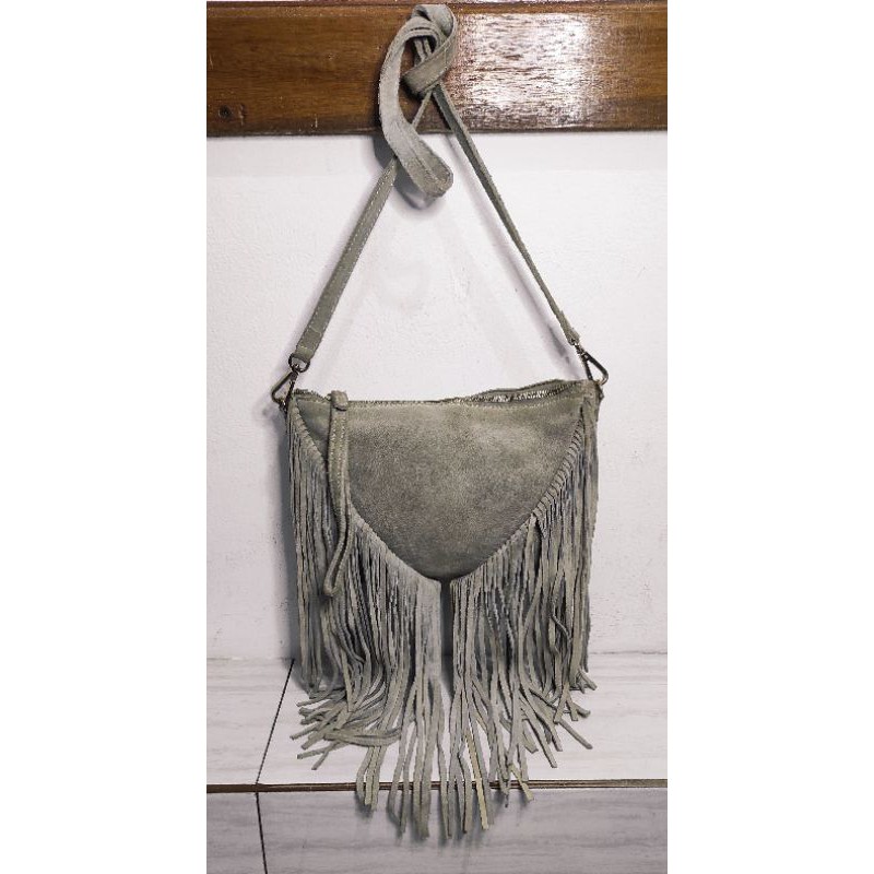 Tas sling rumbai Zara Basic kulit asli preloved