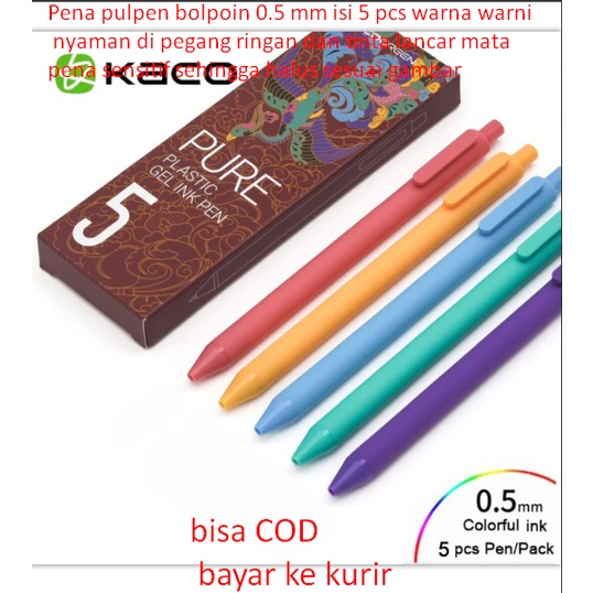 

Pena pulpen bolpoin 0.5 mm isi 5 pcs warna warni nyaman di pegang ringan dan tinta lancar mata pena sensitif sehingga halus sesuai gambar