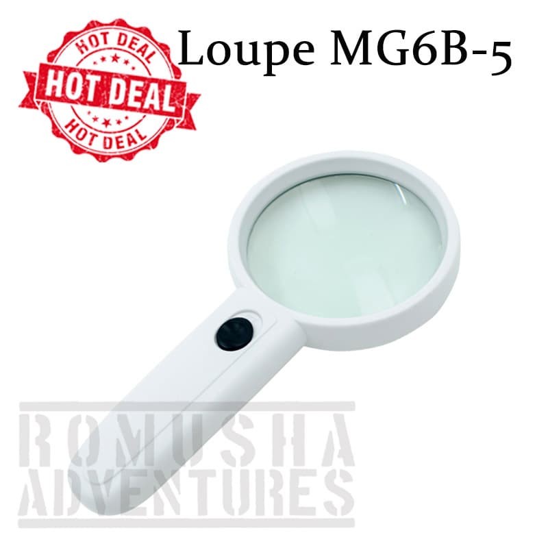 

Romusha Hand Hold Magnifier MG6B-5 Kaca Lensa Pembesar Loup 75mm 2 Led