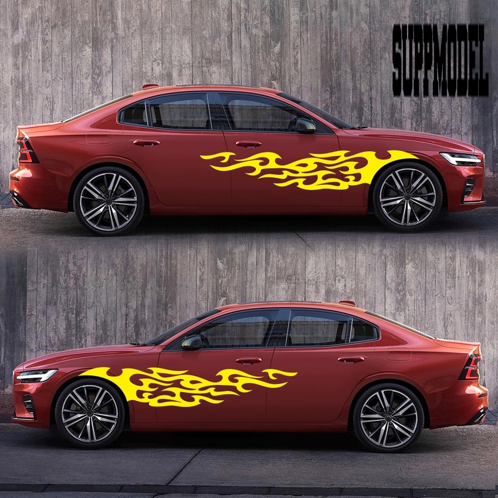 2pcs Stiker Decal Motif Api Untuk Dekorasi Mobil SUV