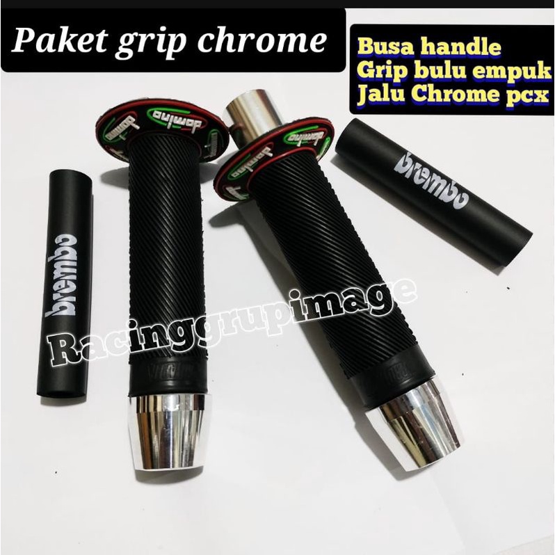 handgrip sarung gas protaper model bulu + JALU stang chrome model PCX + busa handle rem universal motor bahan lembut nyaman ditangan handgrip rcb ktc